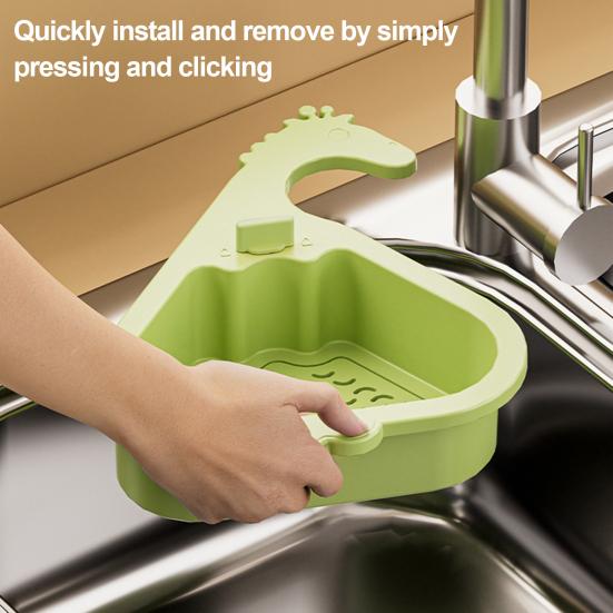 Sink Strainer Basket Triangular Design Easy To Install Automatic Dumping Sink Strainer Basket Faucet Sponge Storage Rack