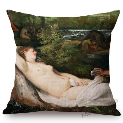 Italian Renaissance Giorgione Famous Oil Painting Sleeping Venus Linen Sofa Decoration Pillow Case Gallery Art Car Cushion Cover
