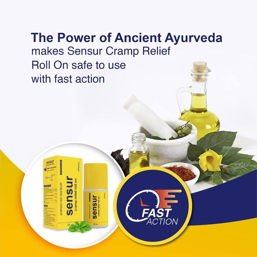 Sensur Ayurvedic Cramp Relief Roll On 50ml Pack of 1 Fast Soothing Relief for Period Pain Abdomen Back Thighs