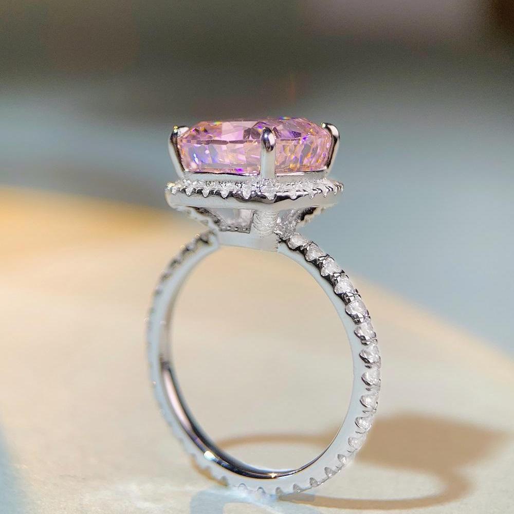 Pink Diamond Zircon Ring: S925 Sterling Silver, 5 Carat, Full Pave, European American Style