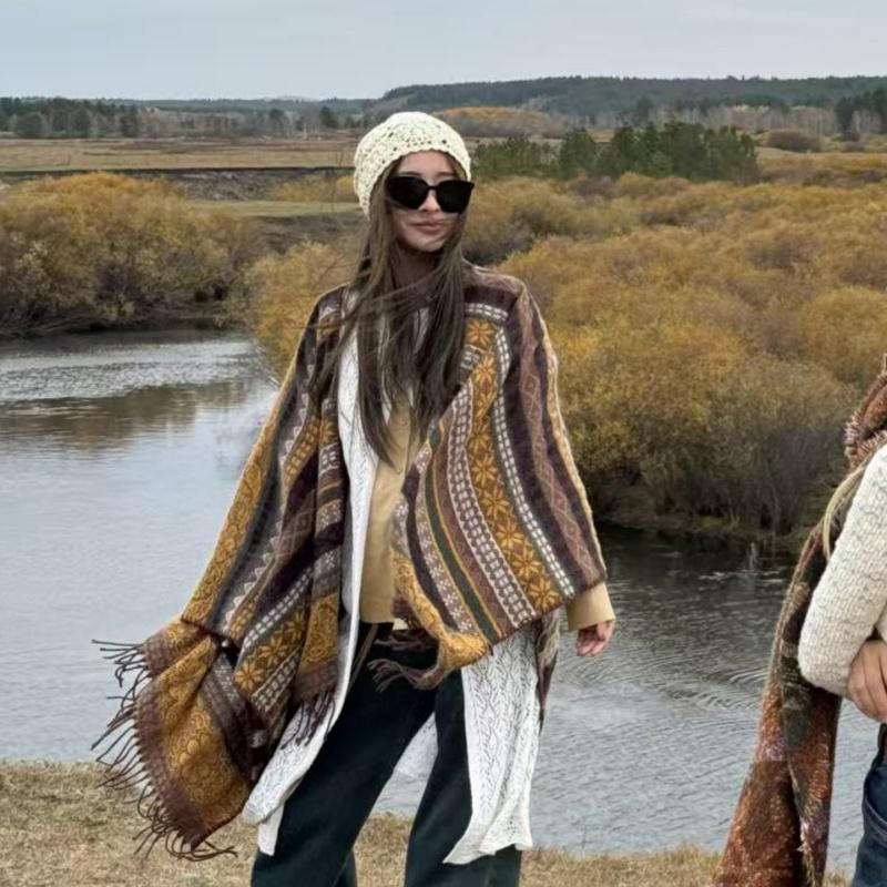 Кардиган-шаль в этническом стиле: Женский дорожный плащ-накидка Kawanishi Grassland для путешествий по Синьцзяну