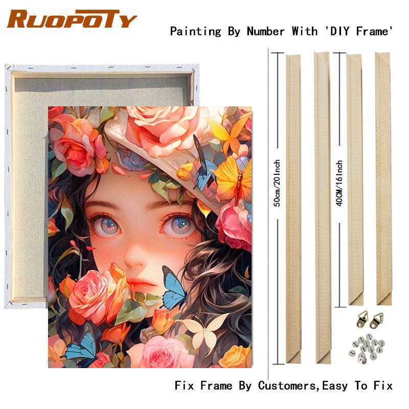 RUOPOTY Рамка для рисования по номерам для взрослых, наборы для начинающих, рисунок для девочек с героями мультфильмов, картина по номерам, настенное искусство, подарок «сделай сам»