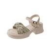 2024 Summer High-heeled Shoes Women Sandals Bowknot Bead Non-slip Square Heel Casual Simple Outdoor PU Chunky Heels Peep-toe