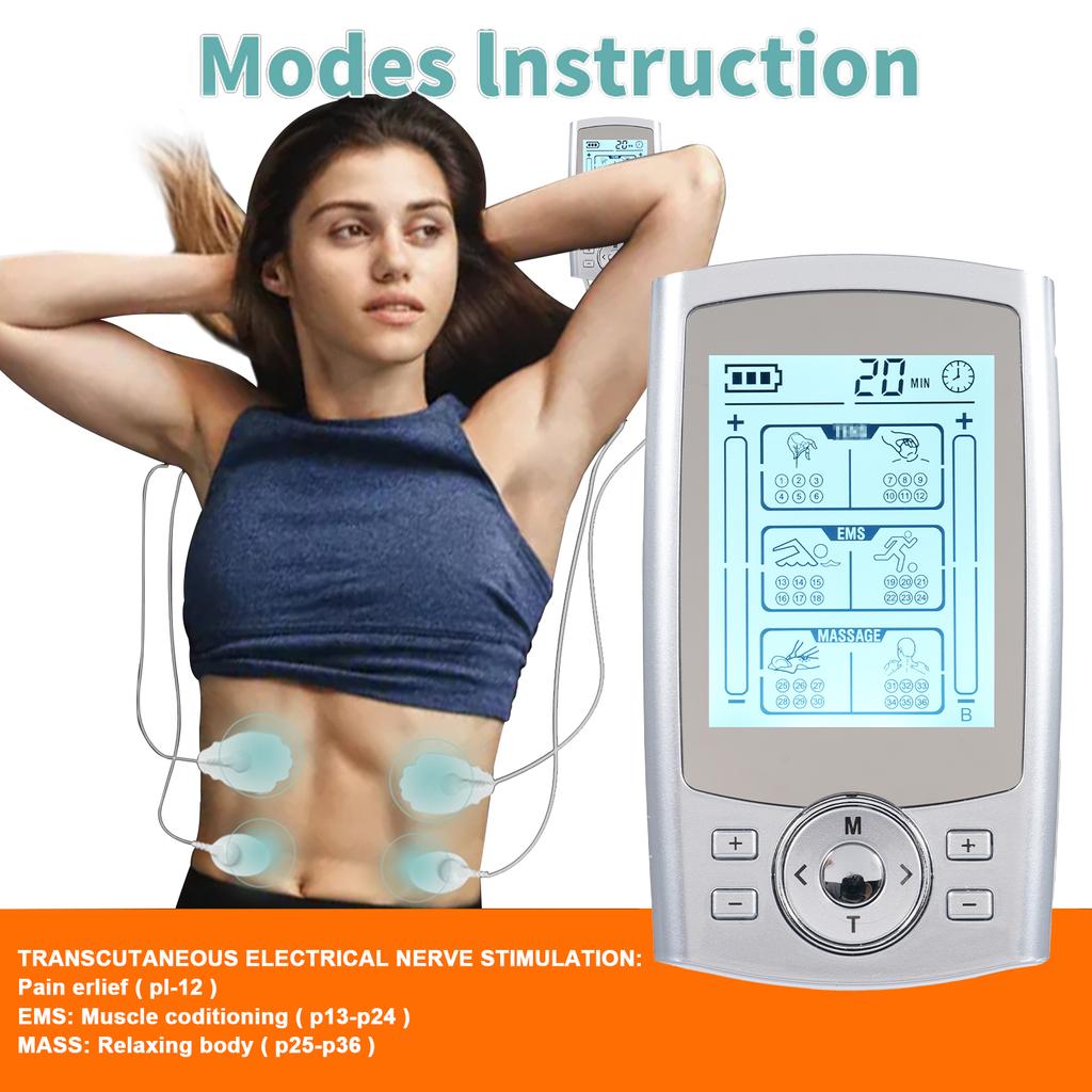2 Channels Electric Muscle Stimulation Device with 36 Modes and 20 Strength Levels Pulse r Muscle Stimulator