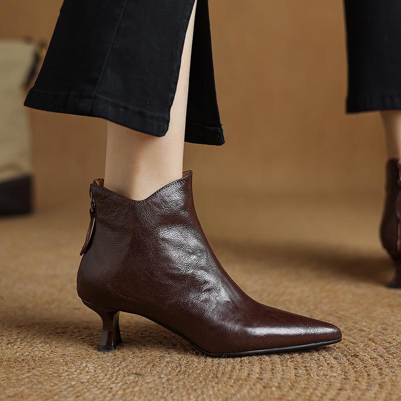 Британский стиль остроносые короткие ботинки женские тонкий каблук осень и зима новые средний каблук высокий каблук показать ноги