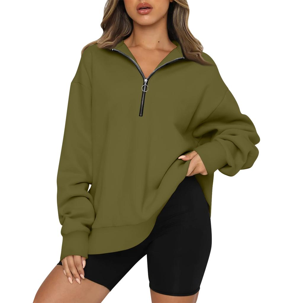 Женский повседневный модный однотонный топ с длинными рукавами на молнии