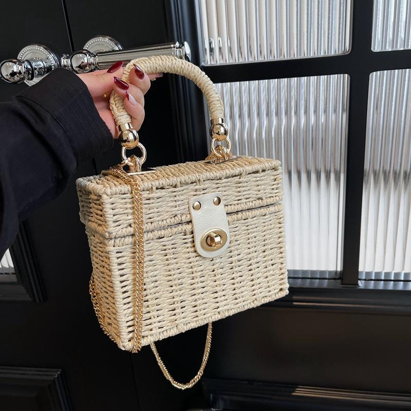 New Trendy Woven Lock Briefcase Shoulder Portable Diagonal Span Beach Bag