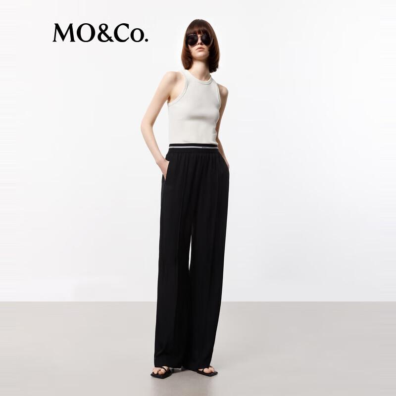 MO&Co. Cooling Triacetate Elastic High Waist Wide Leg Trousers