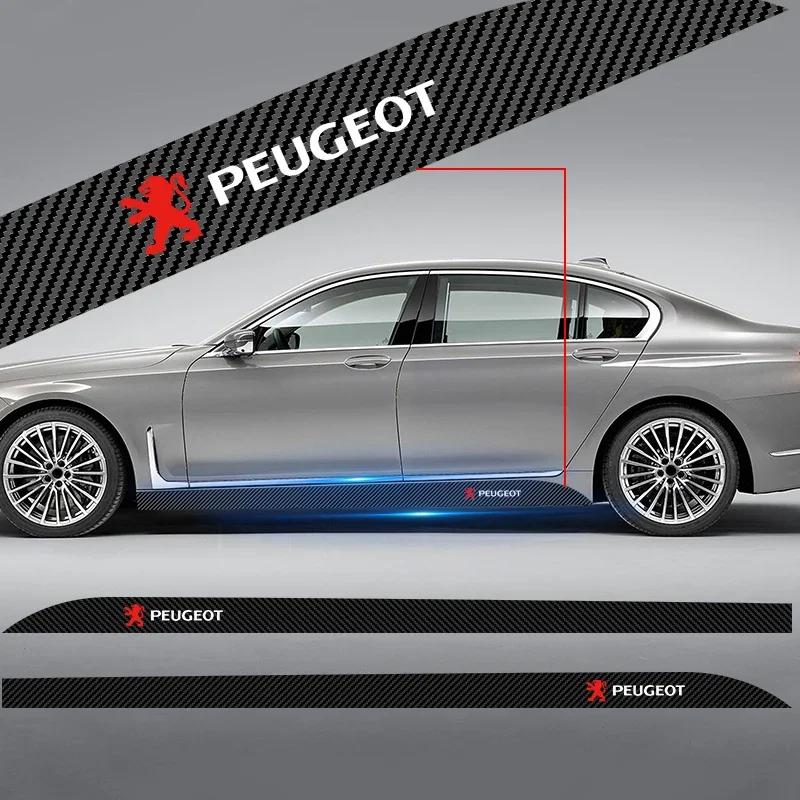 For Peugeot 2pcs Carbon Car Door Side Skirt Sill Stripe Sticker Decals Styling For Peugeot 206 207 208 107 106 205 4008 607 108