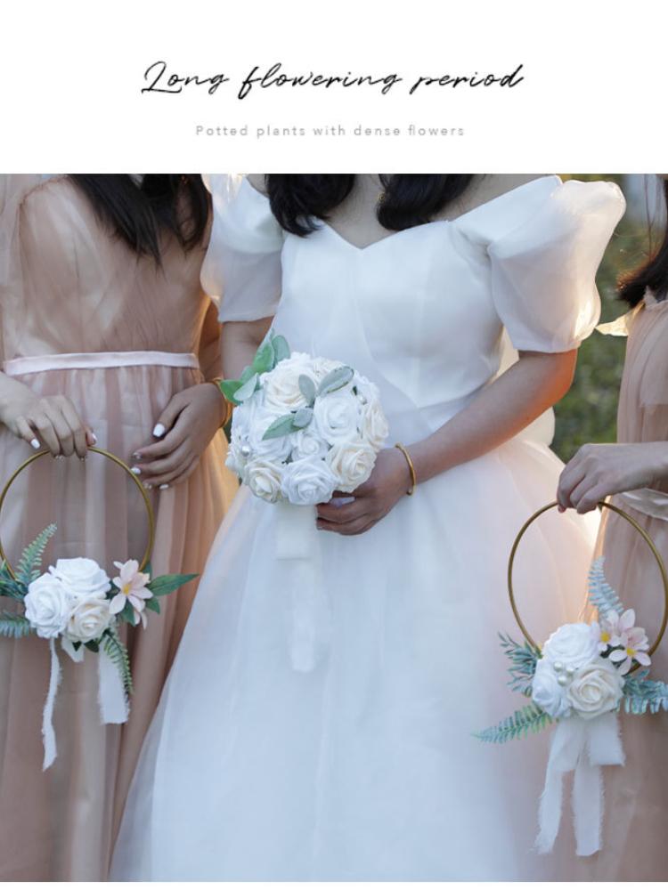 1Pc Metal Wreath Bridesmaid Handheld Wreath Artificial Garland Silk Flower Fake Flower Indoor Outdoor Decoration for Wedding Engagement Ceremony
