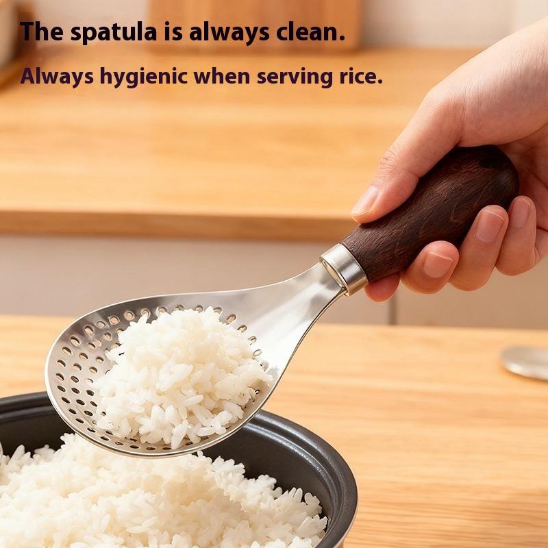 Набор из 1 штуки Нержавеющая сталь Антипригарная ложка для риса Высокотемпературная Жаростойкая Защита от ожогов Кулинарный Кухонный гаджет Прочный