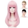 CaseEden Косплей Включает 2 сетки для парика, Парик, Гладкий, Длинный, 60 см, Термостойкий, Розовый,