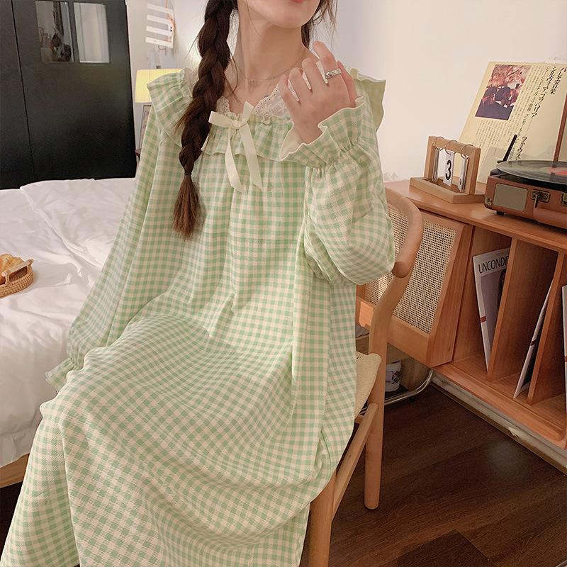 Plus Size Dress Maternity Spring and Summer Pajamas Pure Cotton Long-sleeved Pajamas Long Kawaii Floral Casual Simple Home Clothes
