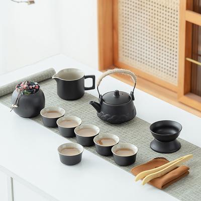 Черная керамическая посуда для кунг-фу чая, домашний простой современный набор, чашка для чая, дорожный чайник с ручкой, полный набор, чайное море, банка для чайных листьев, чашка для чая, чайное ситечко