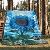 1pc Blue Sunflower Print Throw Blanket Polyester Fiber, Lightweight Flannel, Soft & Warm, All Season Use for Outdoor, Camping Digital Print
