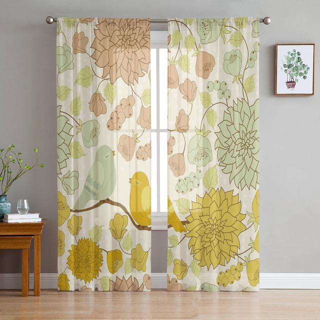 Ветка розы, птица, прозрачная вуаль, занавеска для окон, тюлевые шторы для гостиной, спальни, шифоновые шторы