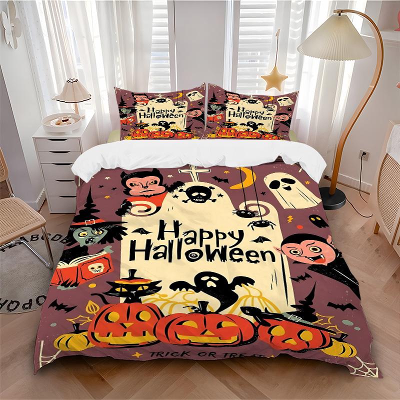 3pcs bedding set Halloween Party Includes 1 Comforter + 2 Pillowcases, Without Pillow Inserts, Soft Comfortable, Lightweight Breathable, Pri