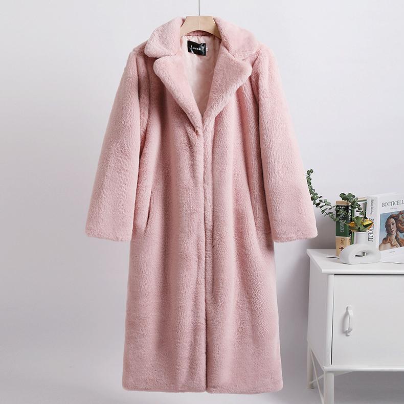 Однотонные плюшевые зимние пальто, женские длинные куртки из искусственного меха с лацканами, пушистая роскошная куртка из искусственного меха, женское пальто из искусственного натурального меха Тедди