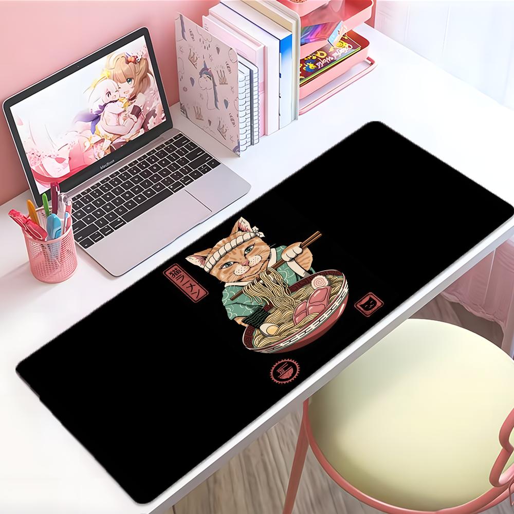 Art Cute JJapanese Style Samurai Kawaii Cat Mouse Pad Large Thick Desk Pad Stitched Edges Gaming Mouse Mat For Pc