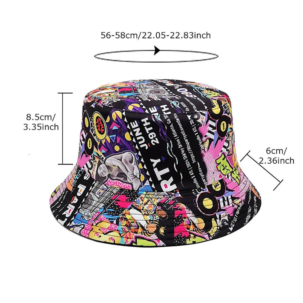 Spring/Summer Nostalgic Tape Print Bucket Hat Classic Reversible Graffiti Fisherman Cap Unisex Outdoor Sunshade Fishing Hat