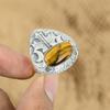 925 Sterling Silver Tiger's Eye Stone Mother Art Deco Handmade Cresent Moon Ring