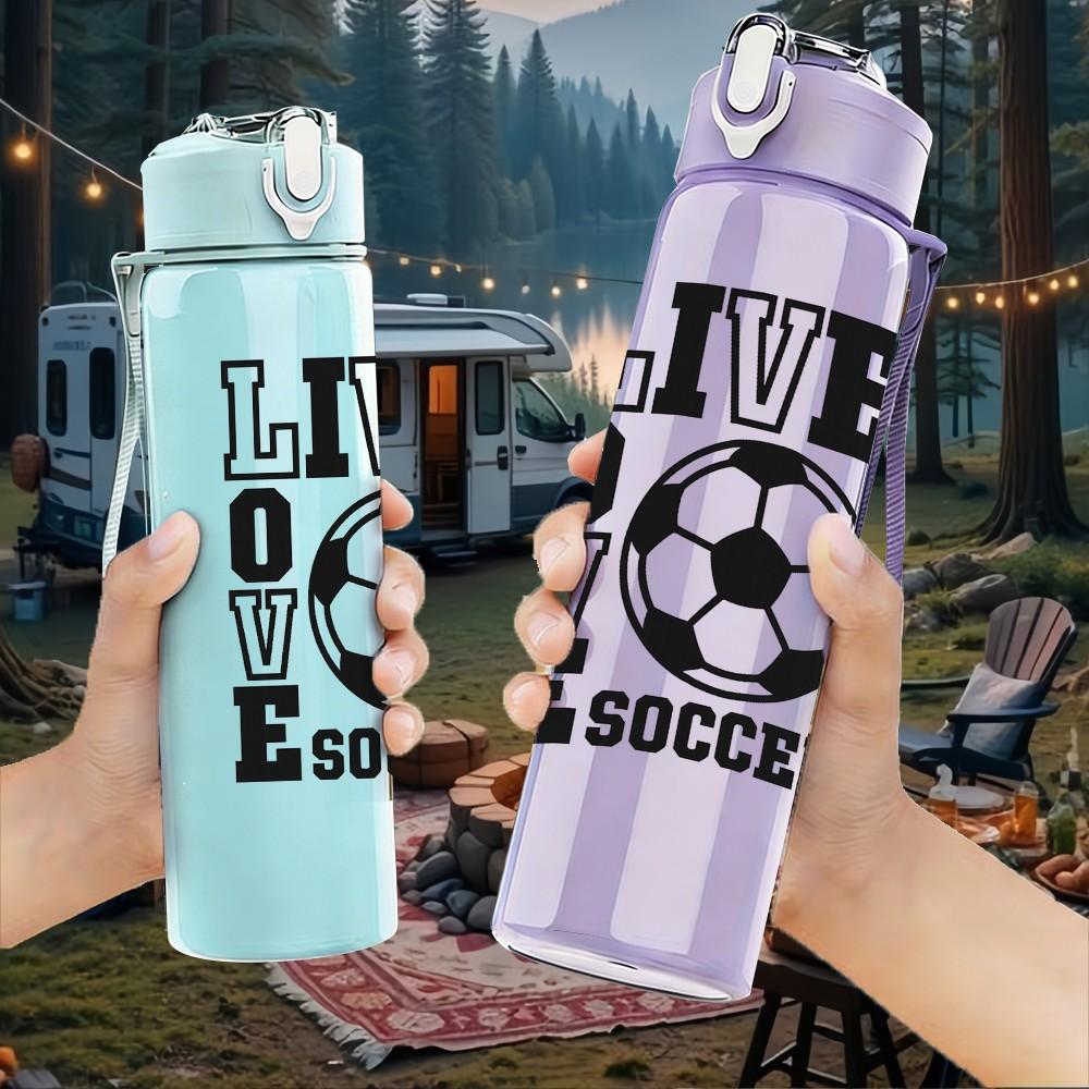 1PC Live Love Soccer Badge Print 750ml Color Plastic Sports Water Bottle Leakproof Flip Straw Lid Suitable for Sports Office Home Use