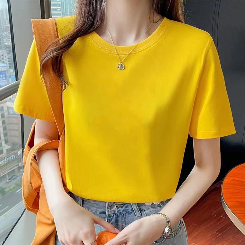 VEZFAA Женские модные повседневные летние весенние блузки и рубашки с круглым вырезом с короткими рукавами