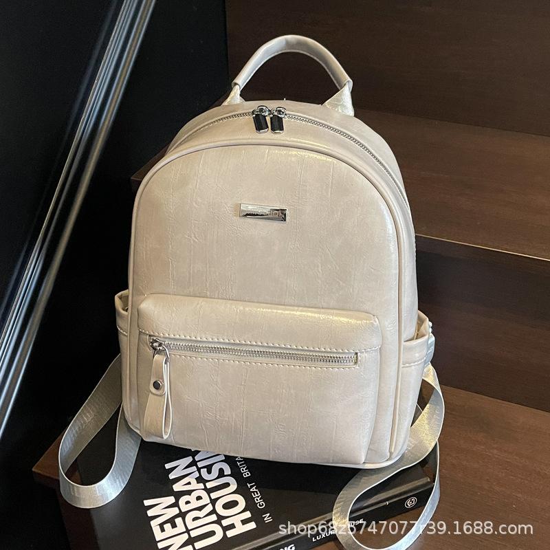 Backpack Women's 2025 New Fashionable Simple Large-capacity Solid Color Trendy Bag Korean Version of High-quality Foreign Style Handbag