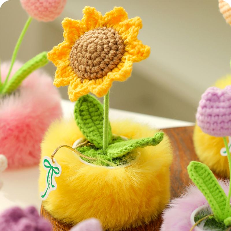 1Pc Simulated Potted Plant Souvenir Plush Home Decoration Plush Holiday Gifts Tulip Yarn Sunflower