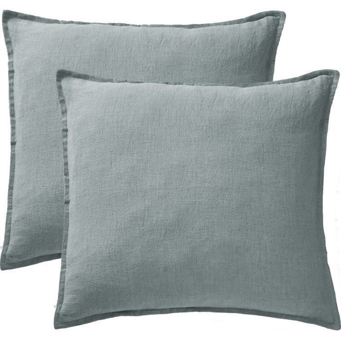 Lot de 2 taies d'oreiller "Soline" 60 x 60 cm & 50 x 70 cm "Lin lavé" l'Effet Papillon - Soline Azur - Taie d'oreiller 60 x 60 cm