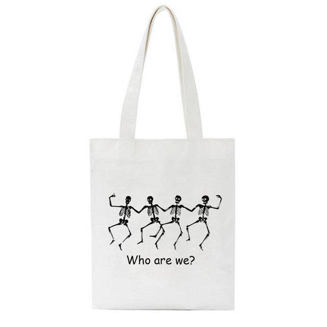 Korea Ulzzang Fun Skeleton Female Shopping Canvas Tote Casual Large-capacity Cartoon Women Bag Harajuku Punk Shoulder Bags