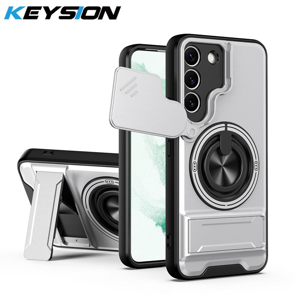 KEYSION Магнитный чехол для телефона Samsung Galaxy S22 S21 S20 Ultra Защита камеры со сдвижной крышкой Вертикальная подставка Кольцо Ударопрочный чехол