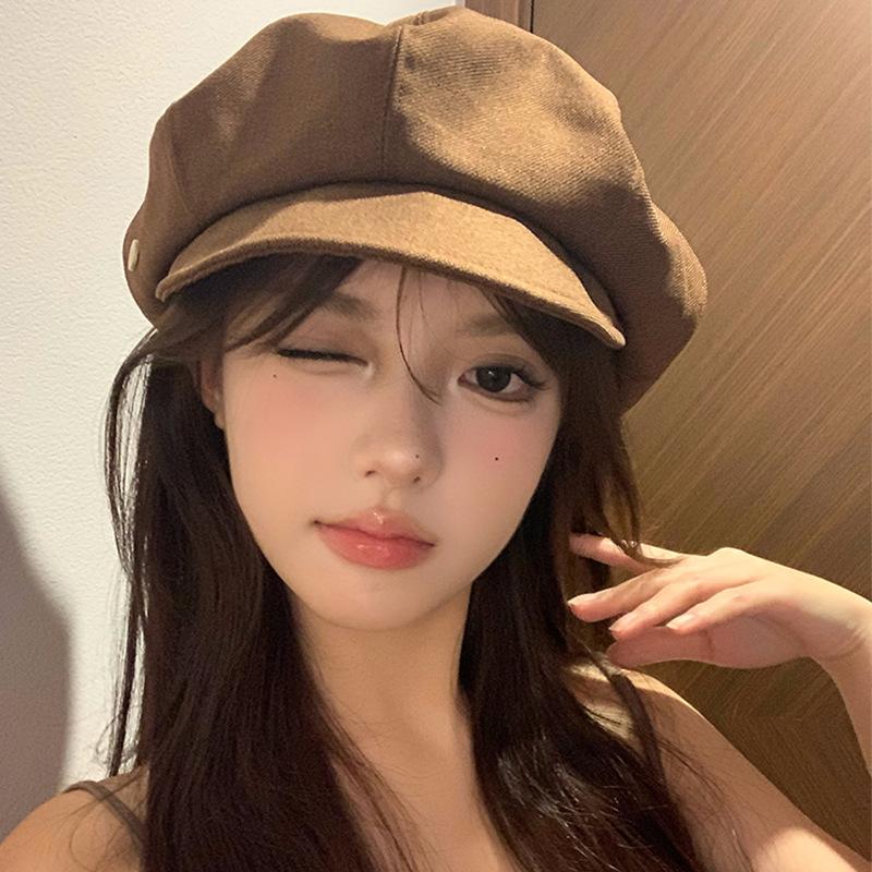 Осенний и зимний универсальный берет Японский ретро Литературный и художественный восьмиугольная шляпа Большая окружность головы Показывает лицо Маленькая шляпа художника Модный