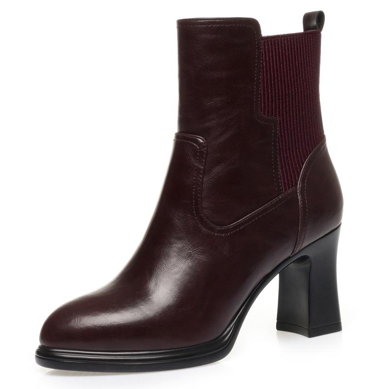 Женские короткие ботильоны на высоком каблуке, бархатные кожаные туфли, мягкая кожа, толстый каблук, материнские хлопковые туфли, универсальные подиумные ботинки