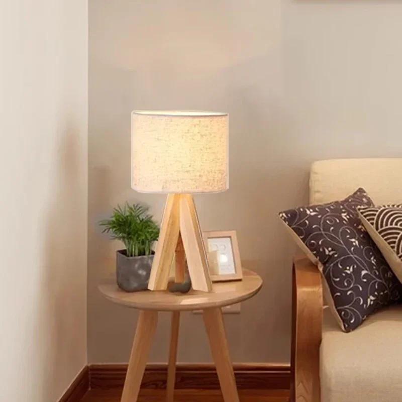 Скандинавский деревянный E27 настольная лампа японская спальня ночник лампа для кабинета детская комната столовая размещение тканевый абажур