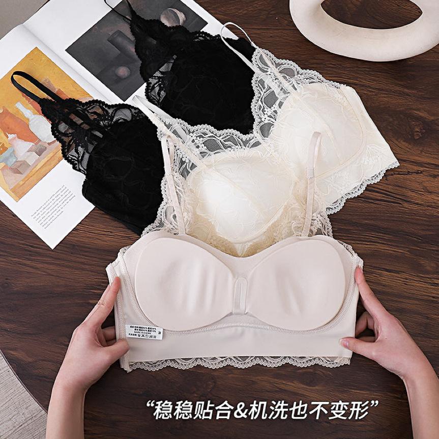 Pure lace hollow back bra fixed cup seamless breast comfortable gathering