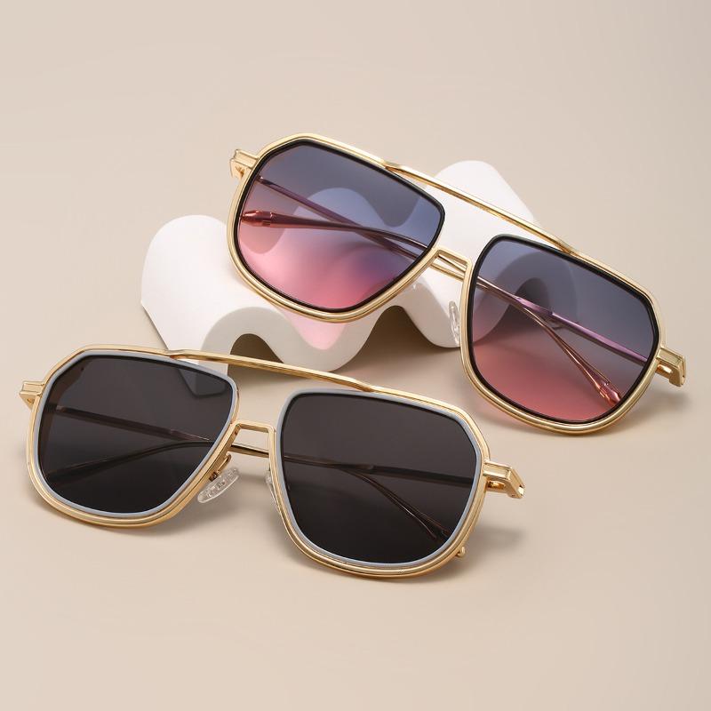 Non-polarized Fashion Steam Punk Double Girder Sunglasses Men Women Metal Square High Definition Driving Eyeglasses