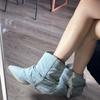 Fashion Pointed Toe Denim Women Western Cowboy Boots Fashion Slip On Short Booties Retro Style Autumn Winter Female Shoes