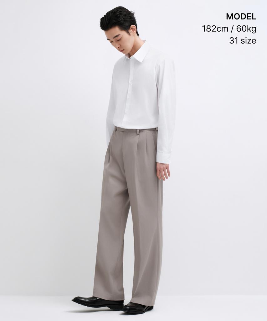MUSINSA STANDARD Real Wide Hidden Elastic Waist Slacks [Light Beige]