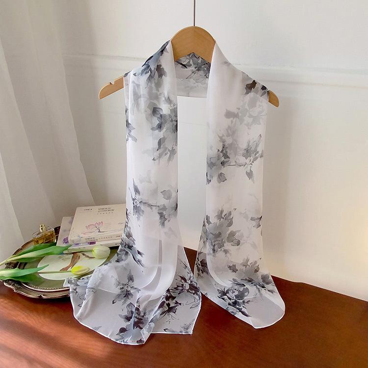 Spring Style Cicada Wings Long Silk Scarf for Women Spring and Autumn Thin Style Fashionable and Versatile Georgette Multi-color Printed Long Scarf