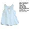 Women Vest Round Neck Sleeveless Solid Color Tank Tops Loose Fit Buttons Decor Summer Camisole Daily Wear
