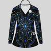 Women Plus Size Printed Nurse Scrub Top V Neck Long Sleeve With Front Pockets Black Blue Green Dotted Floral