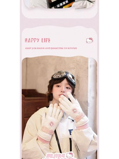 Sanrio Hello Kitty Women's Winter Ski Gloves - Thick Fleece, Warm Cotton, Touchscreen Compatible, Ideal for Riding & Cycling