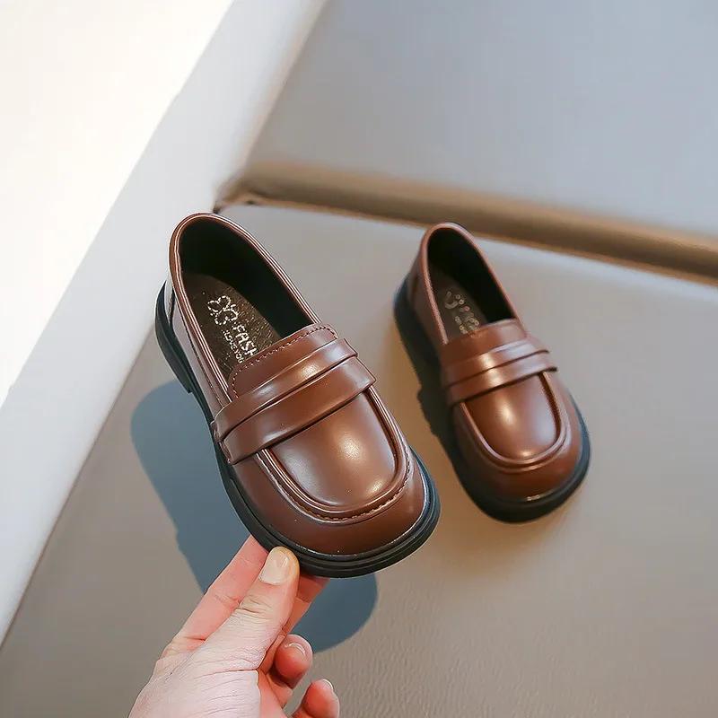 Детская кожаная обувь весна осень мода принцесса обувь для девочек повседневный простой стиль универсальный детский школьный черный лоферы