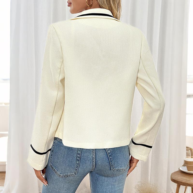 Весна Осень Водолазка Повседневная Мода Лоскутное Пальто Женщины Все-сочетаемое Кардиган Куртка Топ Пуговичный Блейзер