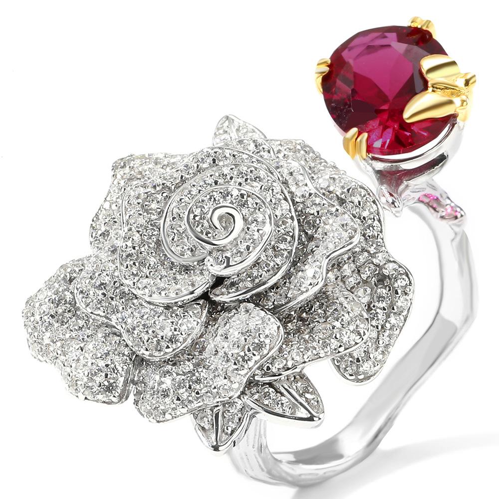 WUIHA Vintage 925 Sterling Silver Lab Sapphire Ruby High Carbon Diamonds Gemstone Wedding Engagement Flower Ring Fine Jewelry