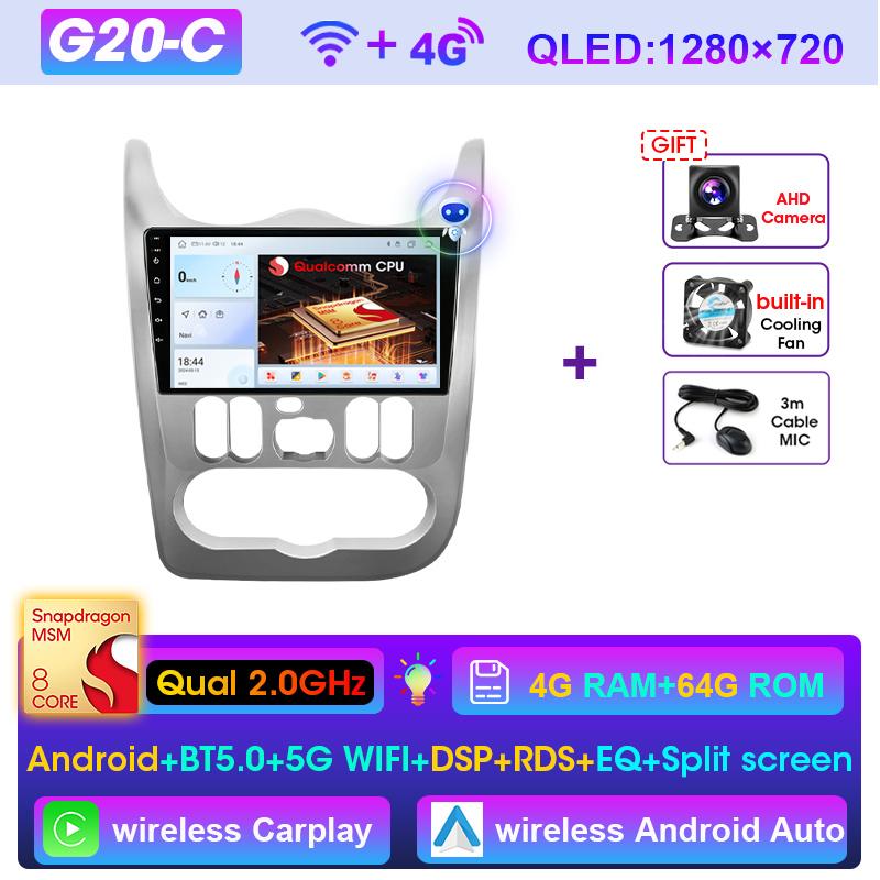 Autoradio Srnubi Carplay Android Auto GPS Navigation Multimédia pour Renault Logan 1 Sandero 2009 - 2015 Dacia Duster 2010 - 2017 Écran
