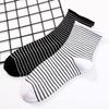 Women's Spring Black and White Striped Curled Edge Comfortable Not Pinched Foot Loose Moon Son In The Tube Cotton Socks