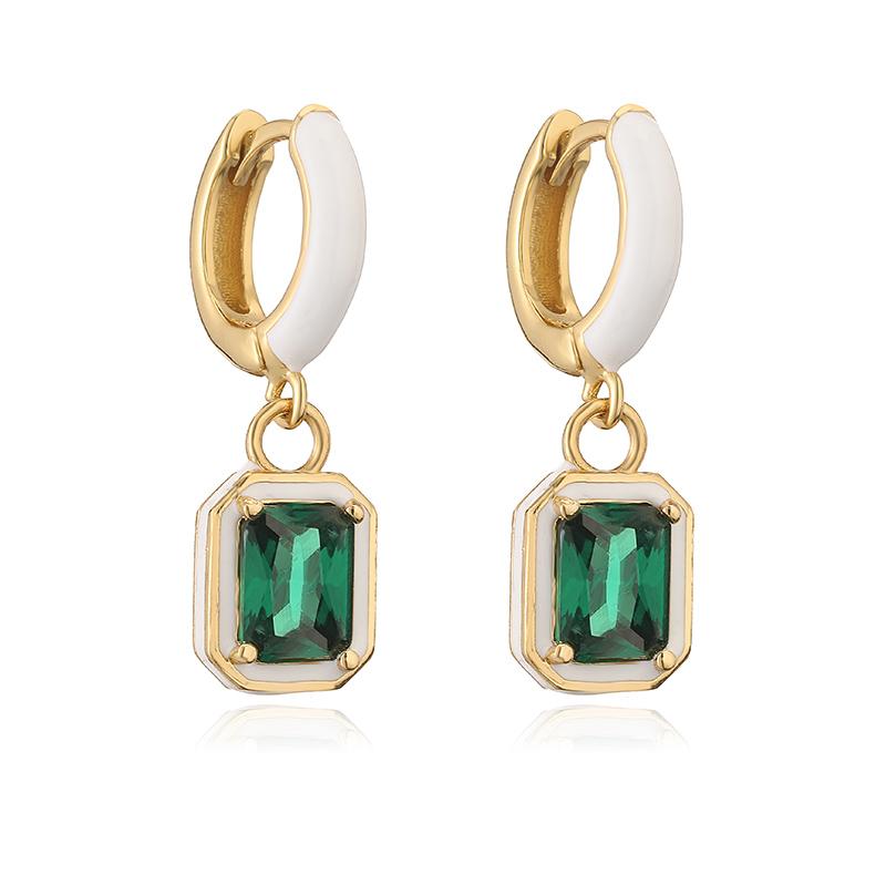 HECHENG, Rainbow Colorful Enamel Hoop Earrings Charm Luxury Rectangle Zirconia Ear Buckles For Women Zircon