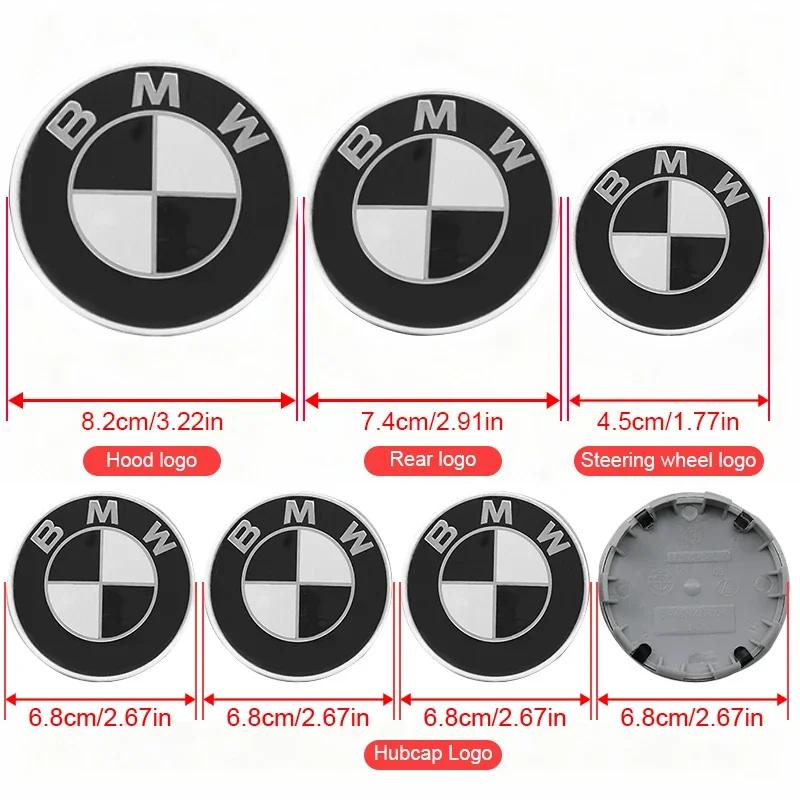 7Pc Front Hood Logo 82mm Rear Badge 74mm Hub Cap 56/68mm Steering Wheel Sticker 45mm For BMW E86 E89 G29 F87 G87 E30 E36 E46
